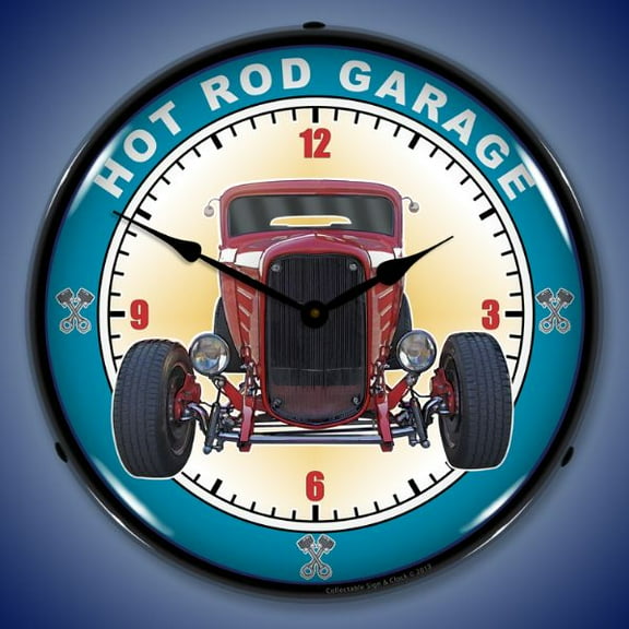 Collectable Sign and Clock Hot Rod Garage  LED Lighted Premium Wall Clock