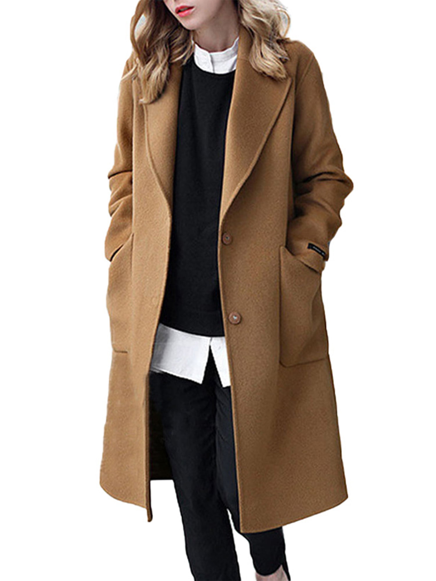 New Thicken Women Coat Long Sleeve Turn-Down Collar Cotton Blend Jacket Casual Outerwear