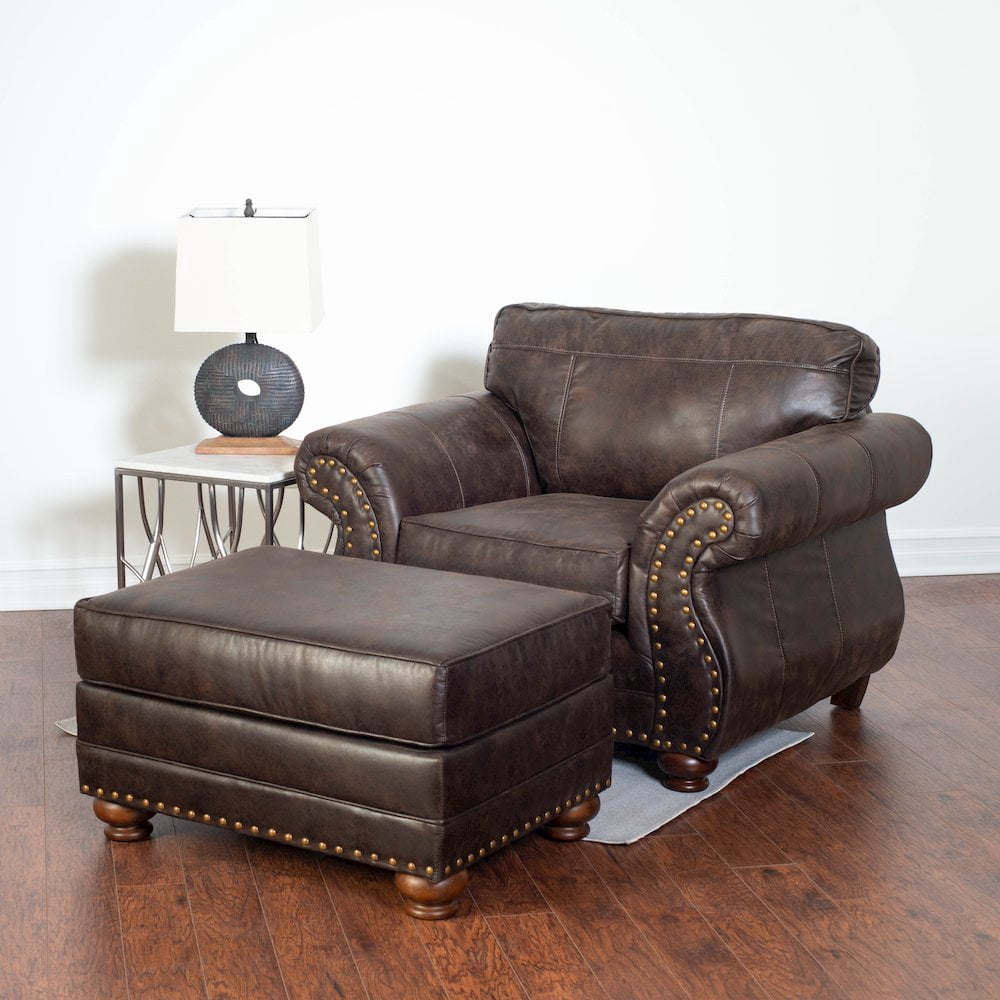 Roundhill Furniture Leinster Faux Leather Upholstered Ottoman, Brown