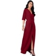 thumbnail image 4 of KOH KOH Long Sexy V-Neck Short Sleeve Slit Flowy Cocktail Evening Bridesmaid Wedding Guest Party Summer Tall Dressy Maxi Dress Gown For Women Crimson Dark Red X-Large US 14-16 NT290, 4 of 7