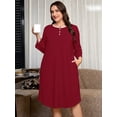 thumbnail image 2 of SHOWMALL Women's Plus Size Nightgowns 3/4 Sleeve Sleepwear Button Down Sleep Dress with Pockets XL-5XL, 2 of 7