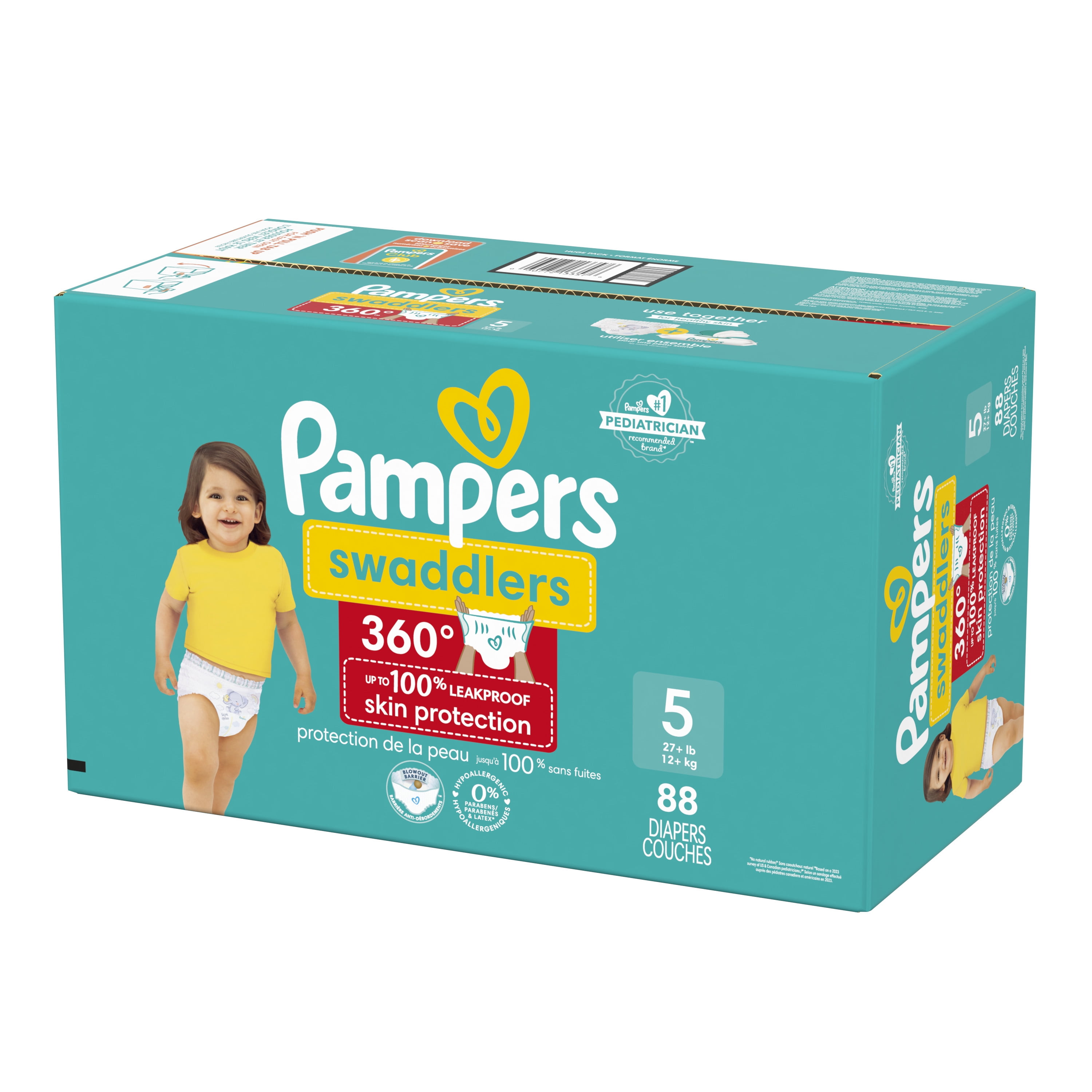 Pampers Swaddlers 360 Pull-On Diapers, Size 5, 88 Count for up to 100% Leakproof Skin Protection and Easy Changes