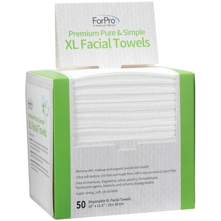 ForPro Premium Pure & Simple XL Facial Towels, Disposable Makeup Remover Dry Wipes, Ultra Soft Lint-Free Biodegradable Face Towels, 100% Vegan & Cruelty-Free, 50-Count