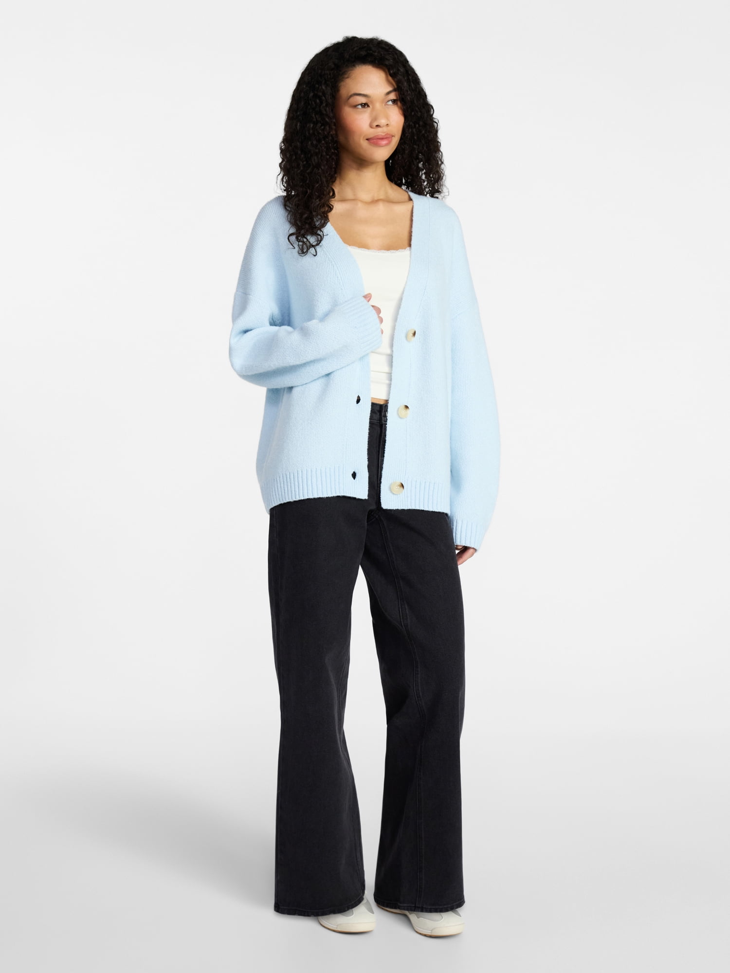 No Boundaries Button-Front Grandpa Cardigan, Women's XXS-XXL
