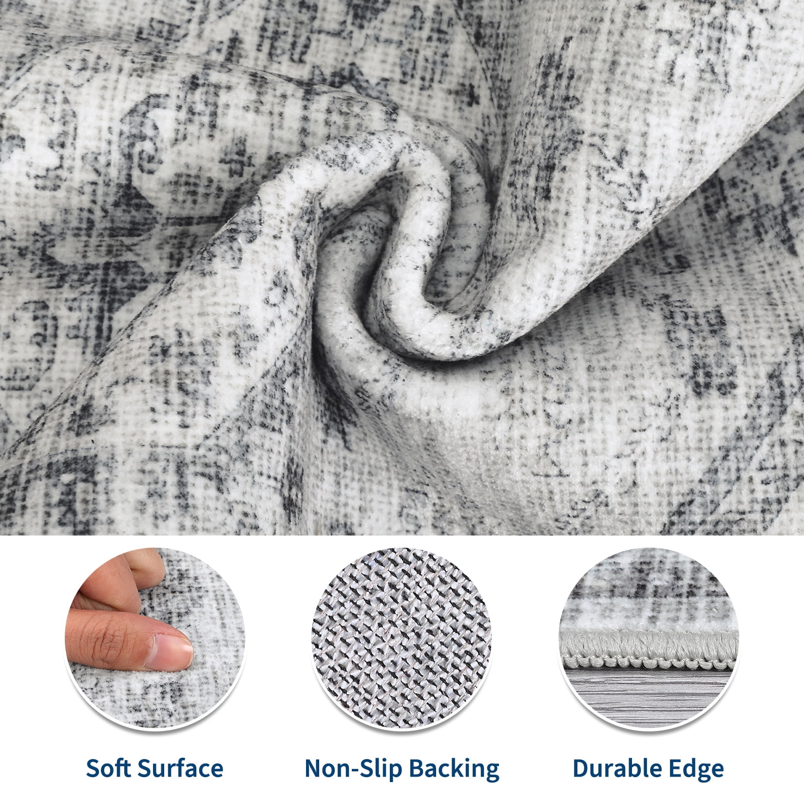 HOMERRY Foldable Area Rug 10' x 13' Washable Indoor Distressed Boho Floral Rug for Living Room, Light Gray