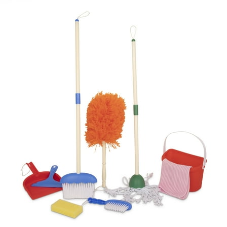 Playkidz Deluxe Cleaning Set, 11Pcs Includes Spray, Mop, Brush, Broom, Sponge, Squeegee - Play Helper Realistic Housekeeping Set, Recommended for Ages 3 