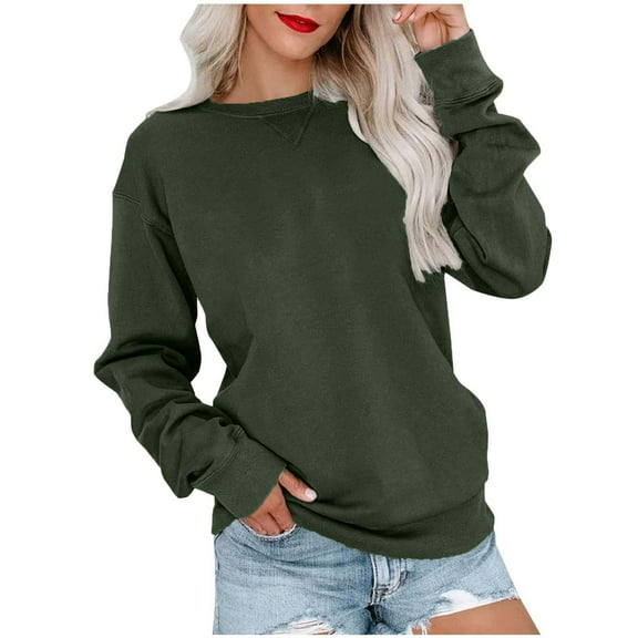 Xcmzpl Sweatshirts for Women Basic Solid Color Crewneck Sweatshirt Lightweight Sweater Tops Work Long Sleeve Shirts Winter Fashion