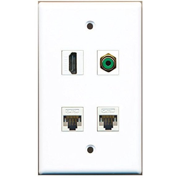 RiteAV - 1 Port HDMI 1 Port RCA Green 2 Port Cat5e Ethernet White Wall Plate