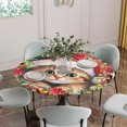 thumbnail image 5 of Christmas Round Tablecloth for 45-54 Inch Tables,Fitted Table Cover with Elastic Edge,Checkered Cat Red Poinsettia Pine Needle Berry Waterproof Outdoor Table Cloth Protector for Patio Garden Dinner, 5 of 9