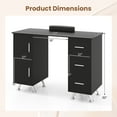thumbnail image 3 of Gymax Manicure Table Nail Desk w/ Drawers Wrist Rest Metal Legs Nail Tech Station Black, 3 of 10