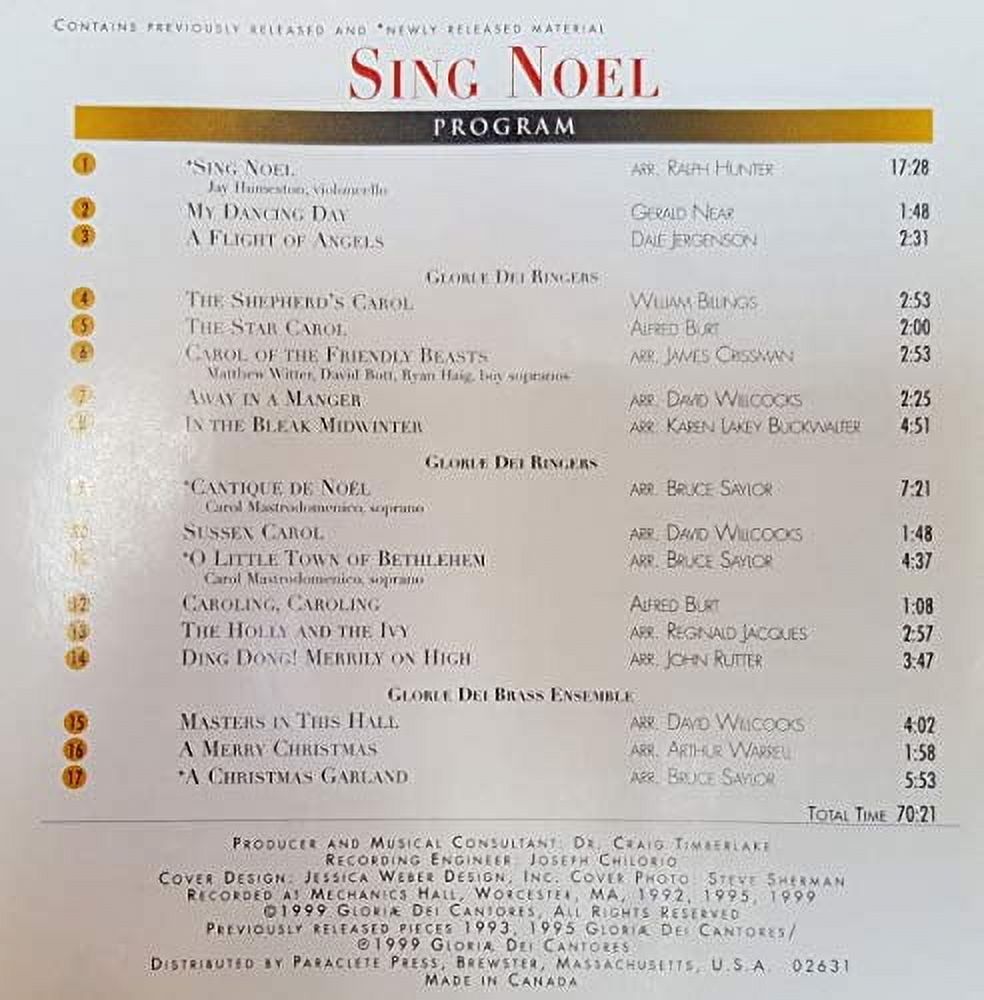William Billings - Sing Noel with Gloriae Dei Cantores - Music & Performance - CD