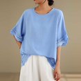 thumbnail image 1 of Fiudx Ofertas Flash Artículos En Oferta Blusa Holgada Informal de Color Sólido para Primavera y Verano para Mujer, Top Calado, Blusa de Manga Corta con Cuello Redondo, 1 of 5