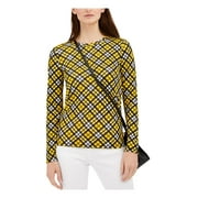 Michael Kors Women's Plaid Long Sleeve Top Yellow Size XX-Large