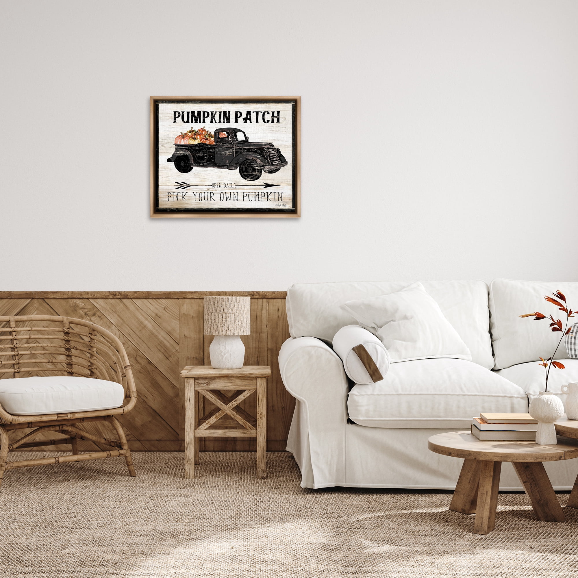 Stupell Industries Fall Harvest Picking Sign Typography Painting Brown Floater Framed Canvas Art Print Wall Art, 31 x 25