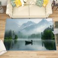 thumbnail image 1 of 5x7 Rug, Mountain Rug Washable Non Slip Soft for Living Room Bedroom, Boat Nature Landscape Area Rug, Misty Forest Scenery Carpet, Mountain Home Decor & Gifts, 1 of 7