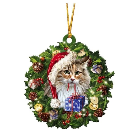 

ZEMIKANIOR 1pc Christmas Acrylic Double Side Christmas Wreath For Cats Decorations Christmas Tree Decorations Crafts Hanging Decorations Computer Lights for Desktop Festive