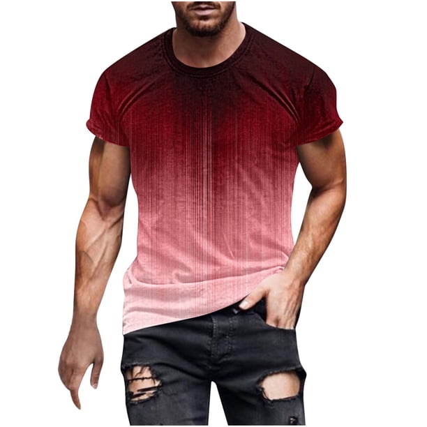 Camisetas de Manga Larga para Hombres Imprimir Camiseta de Cuello Redondo, Top de Manga Corta Casual para la Primavera Y el Verano