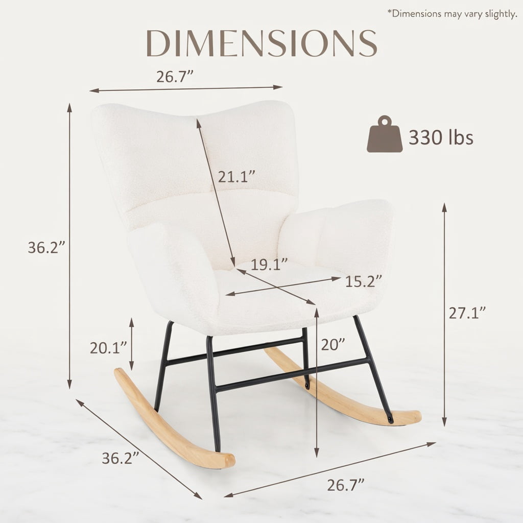 Demi Bonn Upholstered Rocking Chair, Accent Chair with Comfy Backrest and Armrest, Suitable for Home, Living Room and Bedroom, Beige
