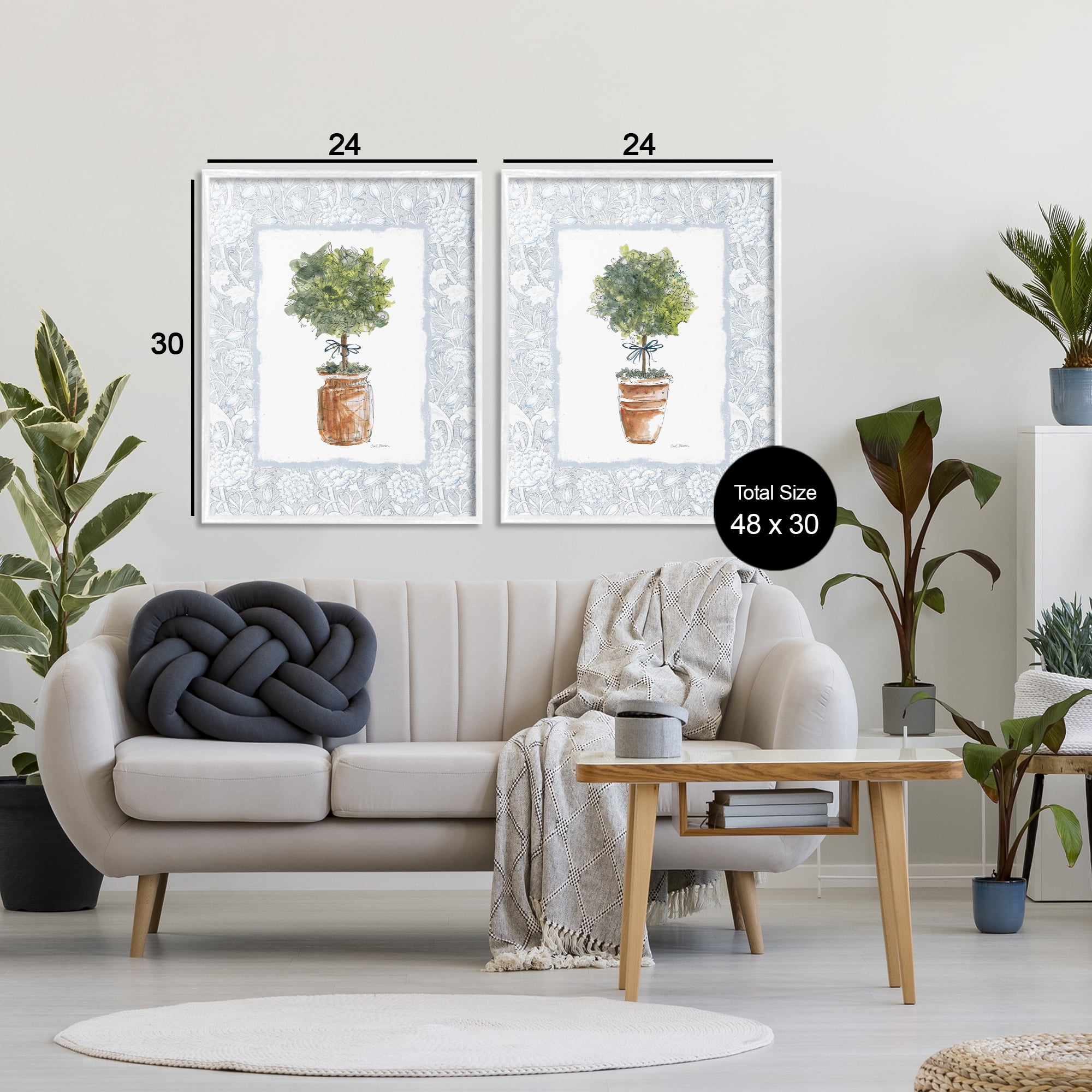 Stupell Industries Potted Topiary Plants 2 Piece White Framed Giclee Art Set, design by Carol Robinson