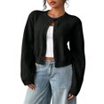 thumbnail image 5 of Dwellite Women's Cardigan Sweater Lightweight Soft Knit Long Sleeve Crew Neck Button Down Dressy Cute Spring Fall Business Casual Work Travel Tops Black XS, 5 of 5