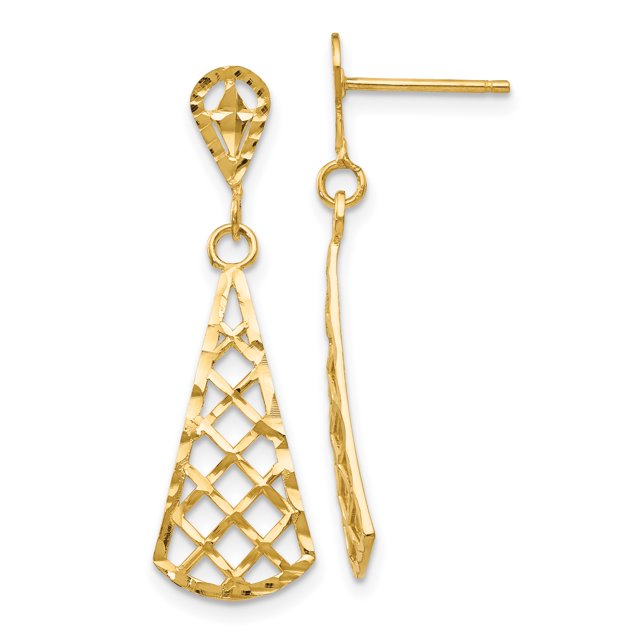 Boucles d'Oreilles en Or Jaune 14 Carats avec Pendentifs en Éventail Inversé
