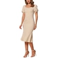 thumbnail image 4 of INSPIRE CHIC Vestidos Elegantes de Negocios para Mujeres, Vestido Midi de Sirena con Escote Corazón y Mangas Cortas Abullonadas en Beige, 4 of 6