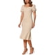 thumbnail image 4 of INSPIRE CHIC Vestidos Elegantes de Negocios para Mujeres, Vestido Midi de Sirena con Escote Corazón y Mangas Cortas Abullonadas en Beige, 4 of 6