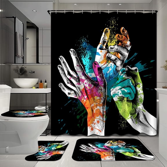 4 Pcs Sun Moon Bathroom Shower Curtain Sets with Rugs, Constellation Bathroom Sets with Shower Curtain and Rugs, Galaxy Universe Bathroom Decor Sets with Mats and Towels