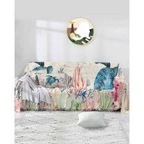 Watercolor Sea Turtle Sofa Covers for 3 Cushion Couch,Washable Sectional & L Shape Couch Covers for Dog/Cat/Kid,Coastal Vintage Ocean Beach Tortoise Non Slip Sofa Slipcover Futon Cover 71x150