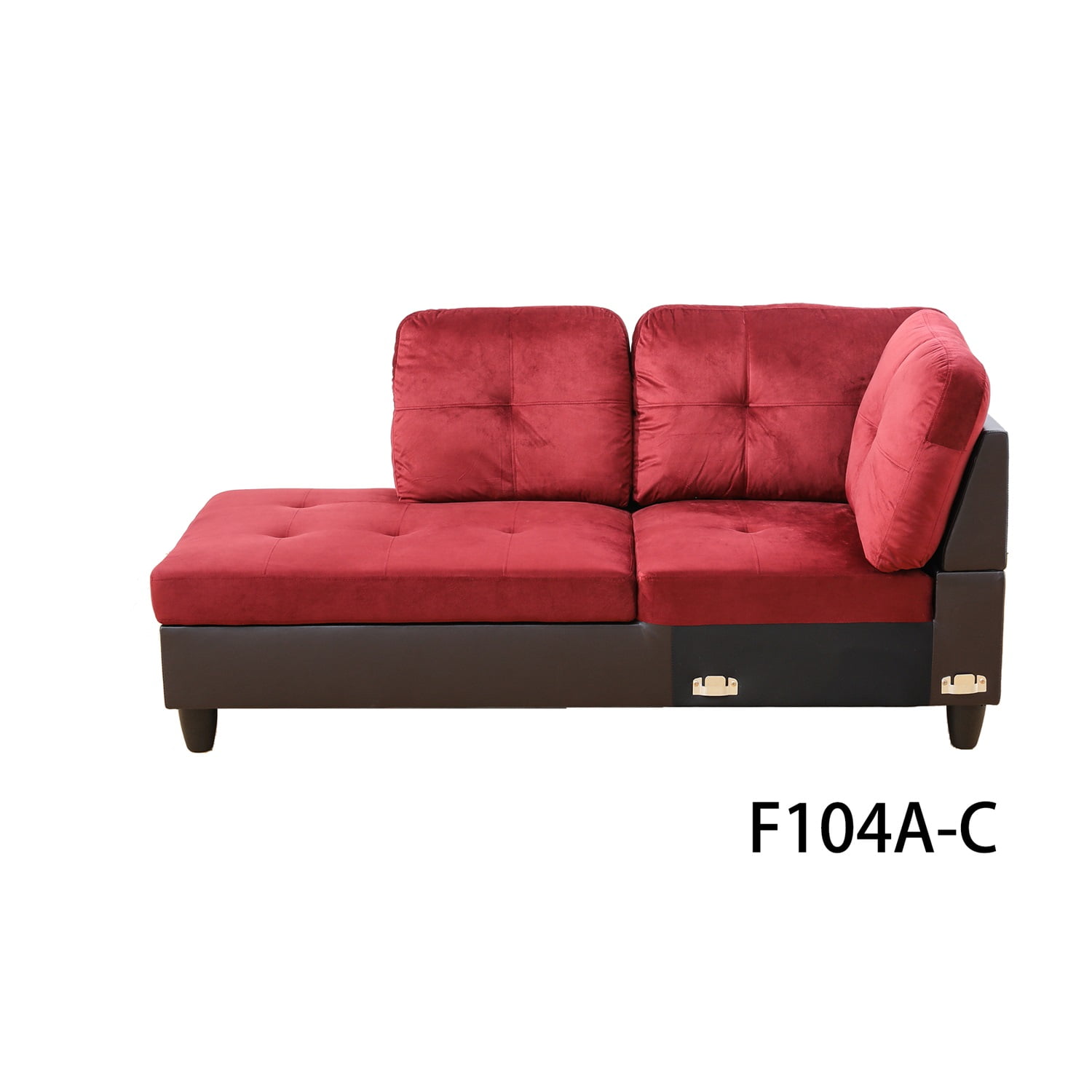 Hommoo Modern L Shaped Sectional Couch, 4 Seats Flannel and PVC Sectional Sofa Couch Set, Living Room Furniture Set, Red