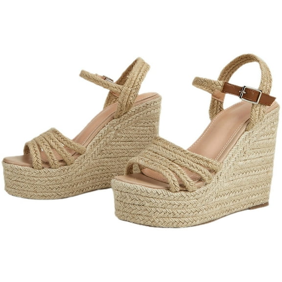 Soimiss Khaki Rope Sandals for Woman with Adjustable Ankle Strap Comfortable Walking Shoes 1 Pair