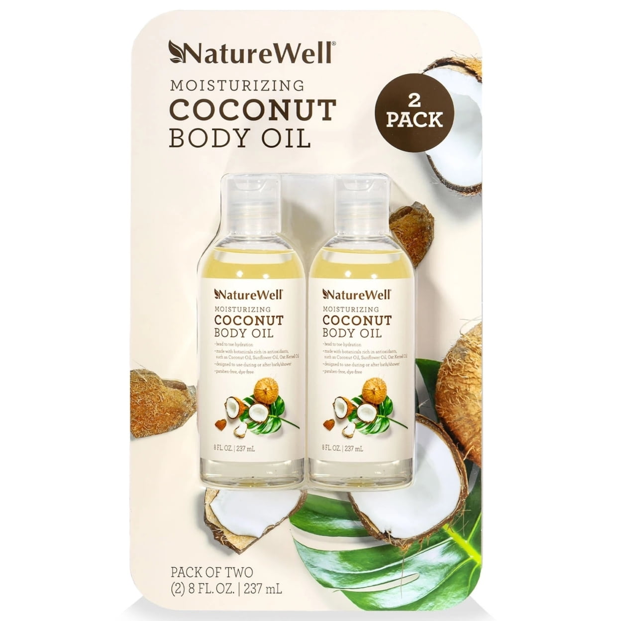 NatureWell Moisturizing Coconut Body Oil, 8 Fluid Ounce (Pack of 2