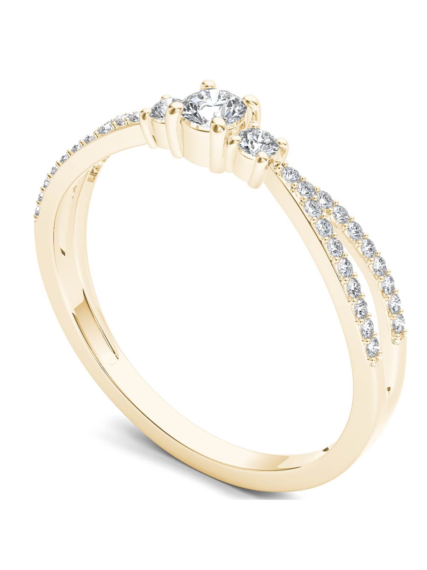1/4 Carat T.W. Diamond Split Shank Three-Stone 10kt Yellow Gold Engagement Ring