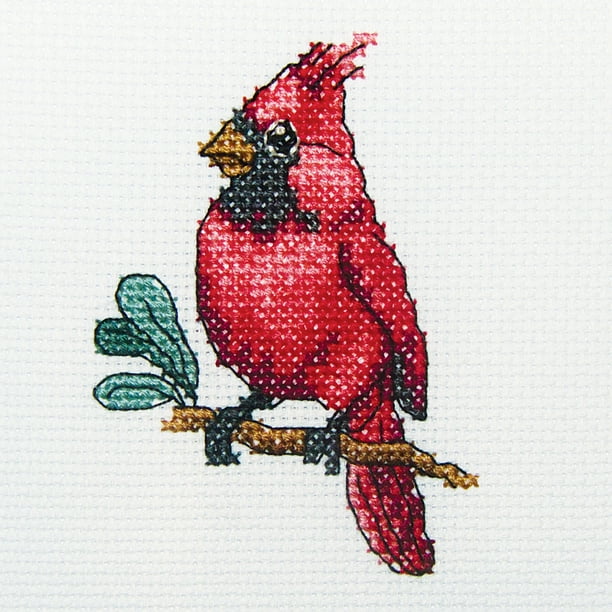 Cardinal Bird Counted Cross Stitch Kit, 4" x 4", 14 Count