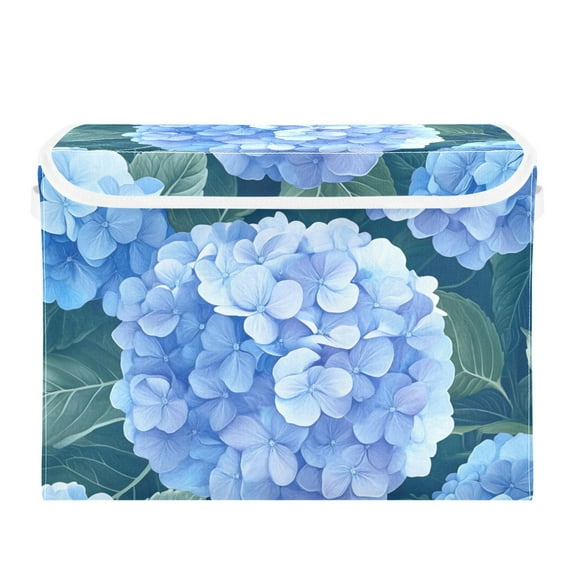 Blue Hydrangeas Foldable Storage Bin with Lid and Handle Collapsible Storage Box 16.5 x 12.6 x 11.8 inches