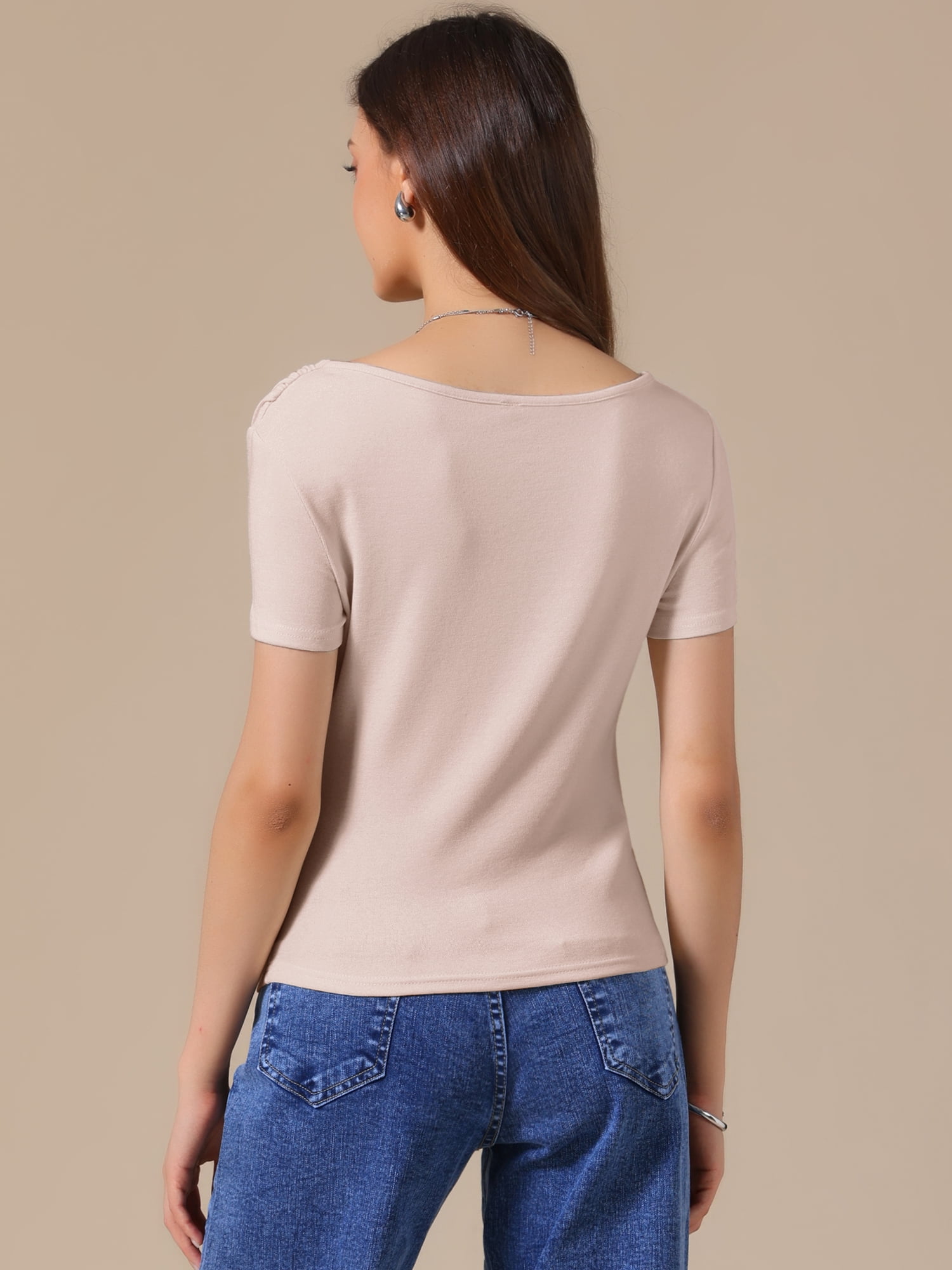 DARING DIVA Women's Short Sleeves Top Ruched Going Out Crop Slim Tee Blouse L Pink