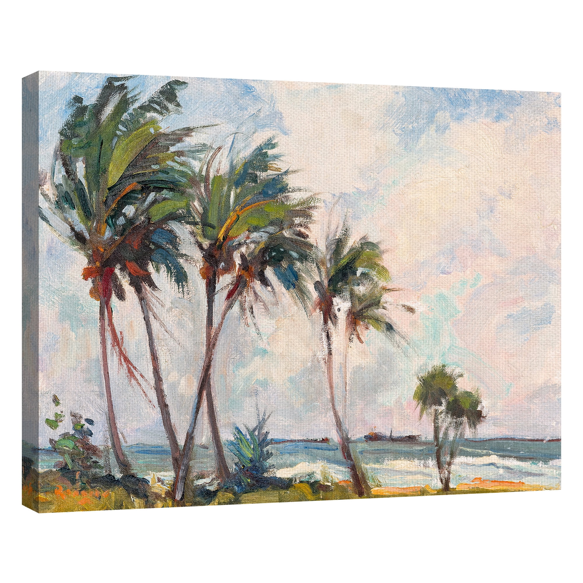Masterpiece Art Gallery Six Palm Trees by the Sea by Richard A. Rogers Canvas Art Print 22" x 28"