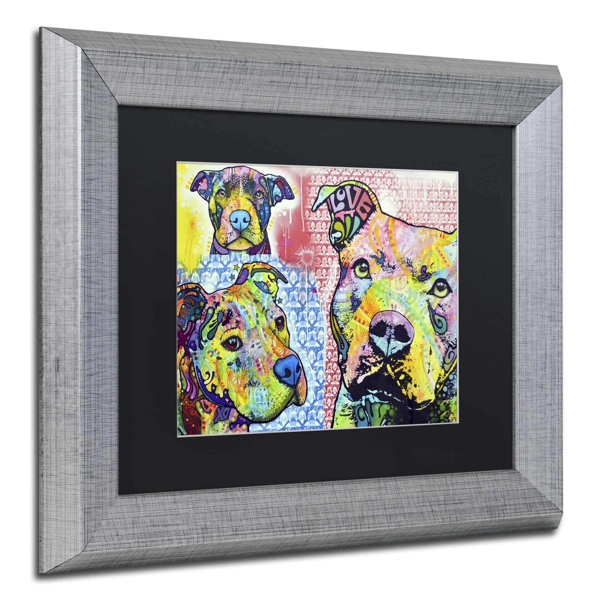 Trademark Fine Art "Thoughtful Pit Bull Part 3" Canvas Art by Dean Russo, Black Matte, Silver Frame