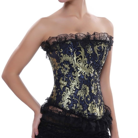 Grebrafan Gothic Corset Clubwear Tight Lace Bustier Top Blue XXL