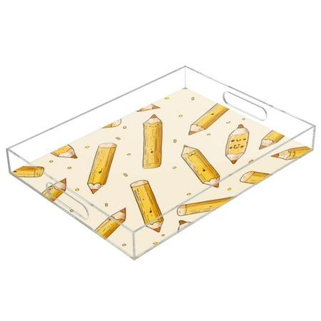 

Acrylic Tray 15.7*11.8*1.9 Inch Transparent Tray Food Tray Tea Cup Tray Serving Trays Cosmetics Storage Kitchen Table Bathroom Sundry Storage Yellow Pencil Cartoon