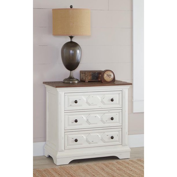 A safe place to put your phone, book, or any valuable needed by your bedside. celeste vintage white nightstand