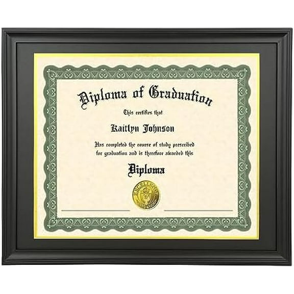 14x17 Diploma Frame Solid Wood Black, Displays 14x17 Diplomas with Black Over Gold Mat or 16x20 Inch Without Mat, Diploma Frame 14x17 Certificate Frames (LK1620BG)