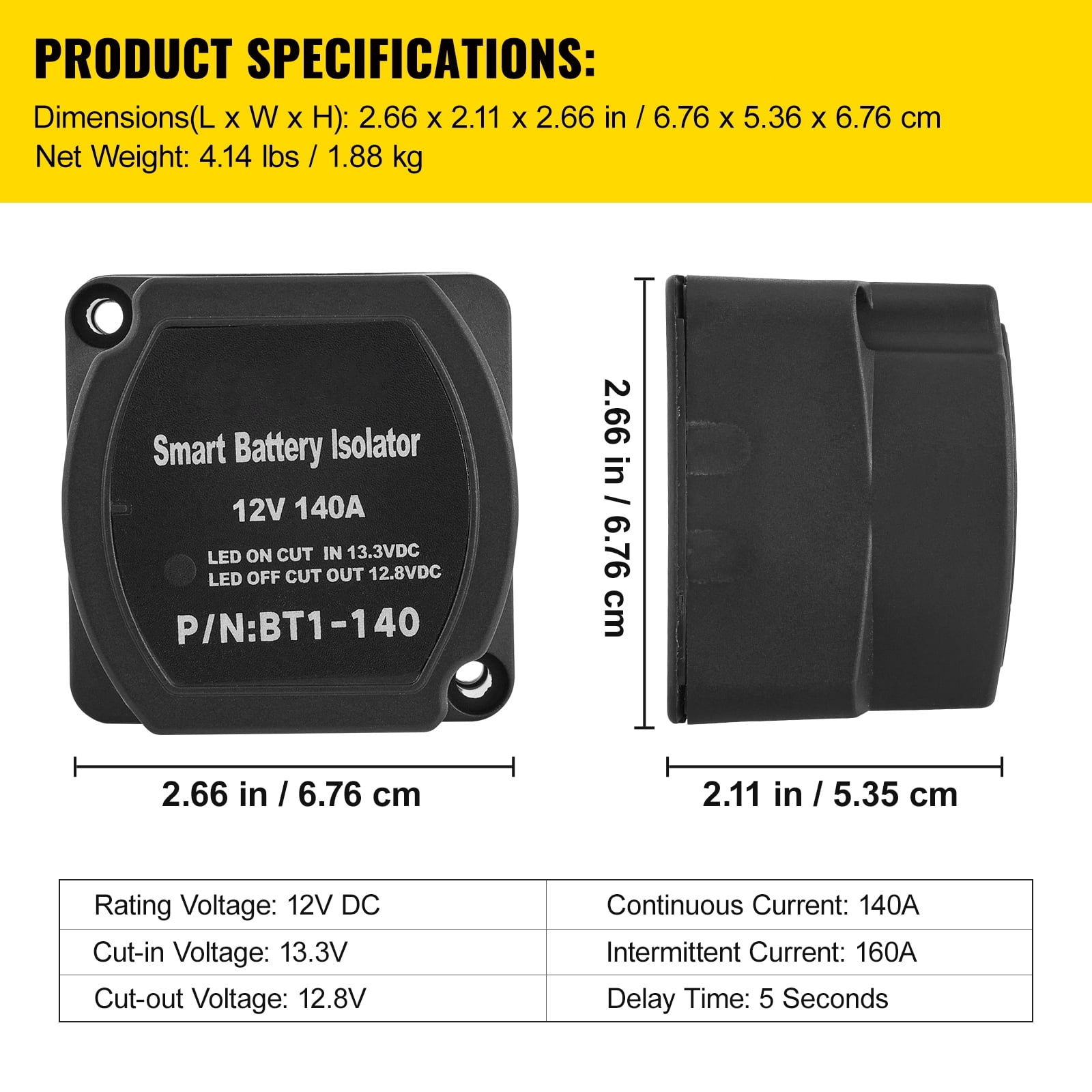 VEVOR SplitCharge Relay Kit, 6mtr 12V, Automatic Dual Battery Isolator Kit with 140AMP Voltage Sense Relay VSR