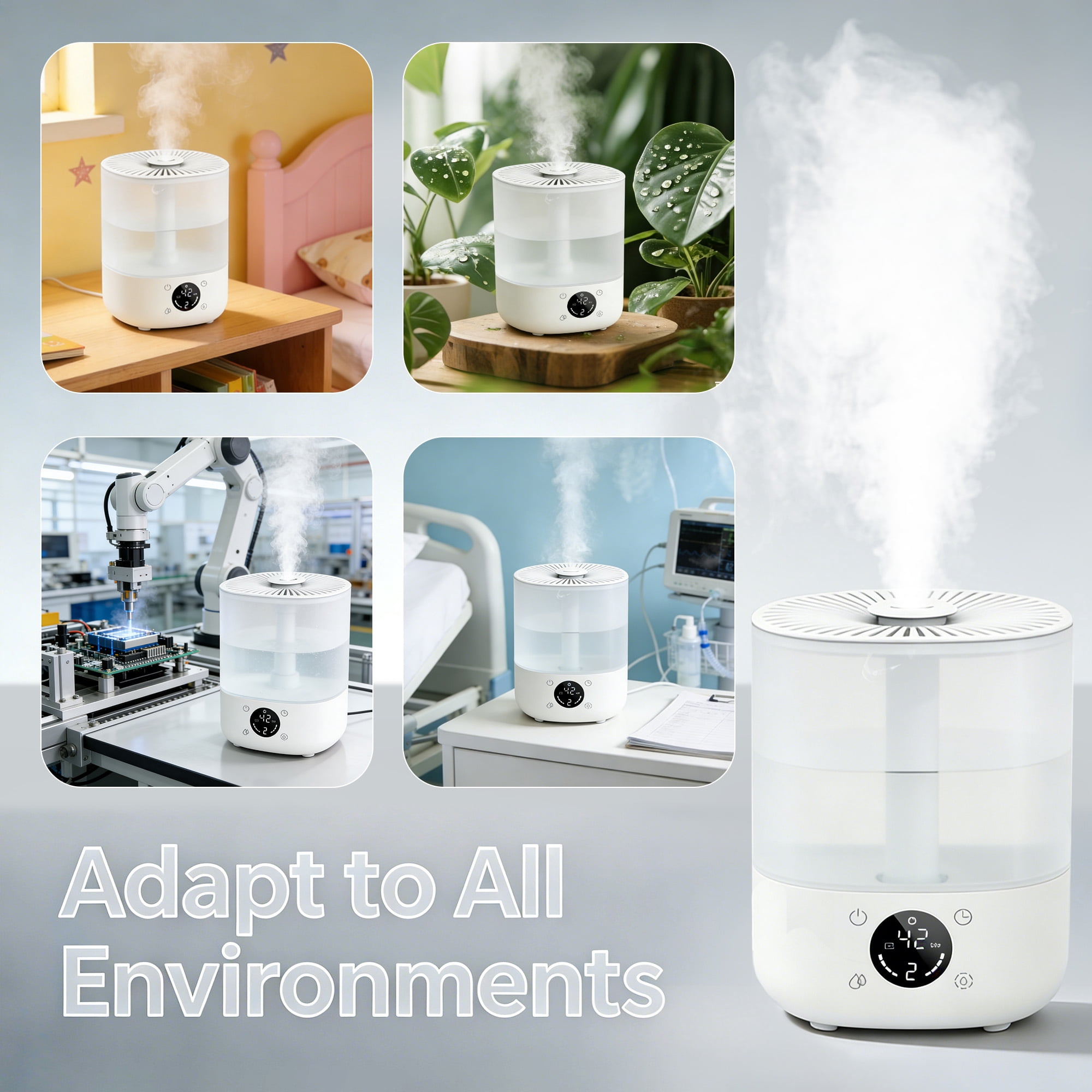 AIRFIRE 4L Cool Mist Humidifier with Auto Humidity Control and Timer for Large Room, Essential Oil Diffuser Air Humidifiers for Bedroom, Overnight Use, Quiet Run, Night Light, White