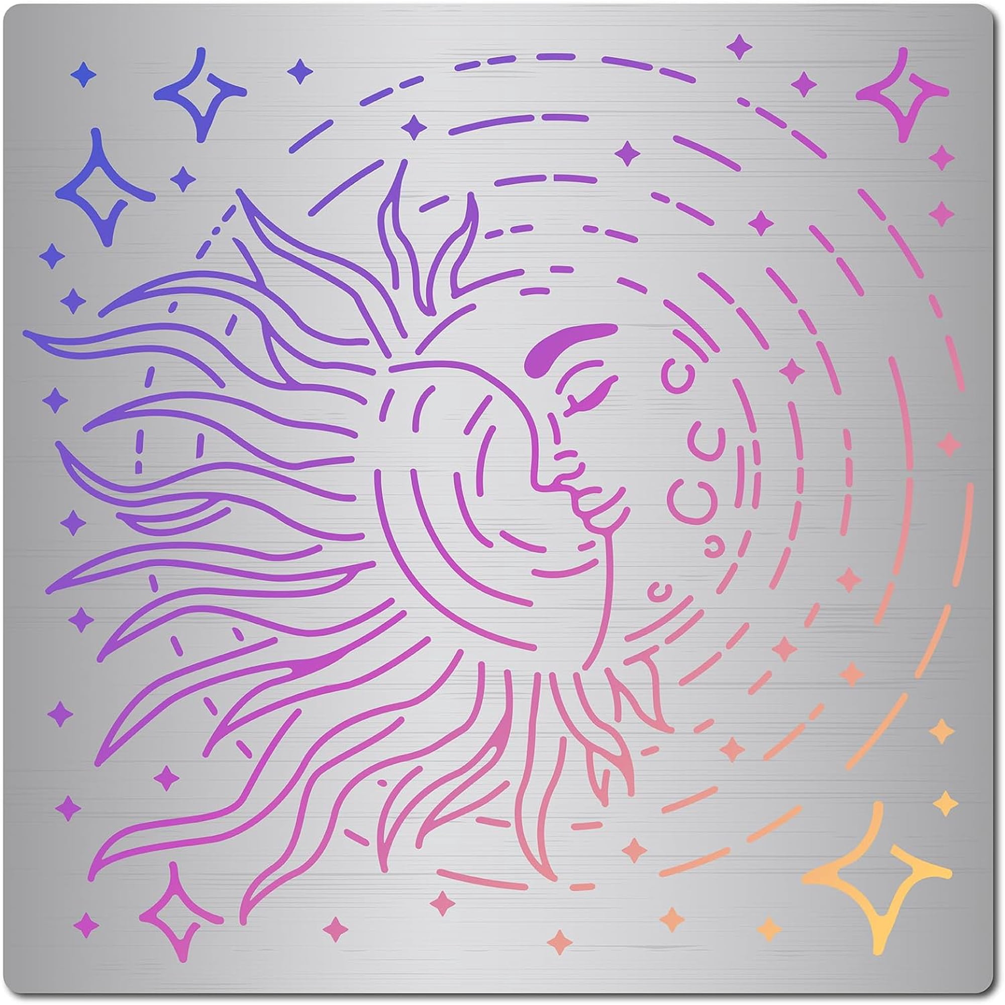 6.3" x 6.3" Moon Sun Planet Metal Stencil Stainless Steel Decoration Galaxy Stars Reusable Template Drawing Painting Stencils for Engraving Scrapbooking Wood Burning Painting DIY Projects DIY