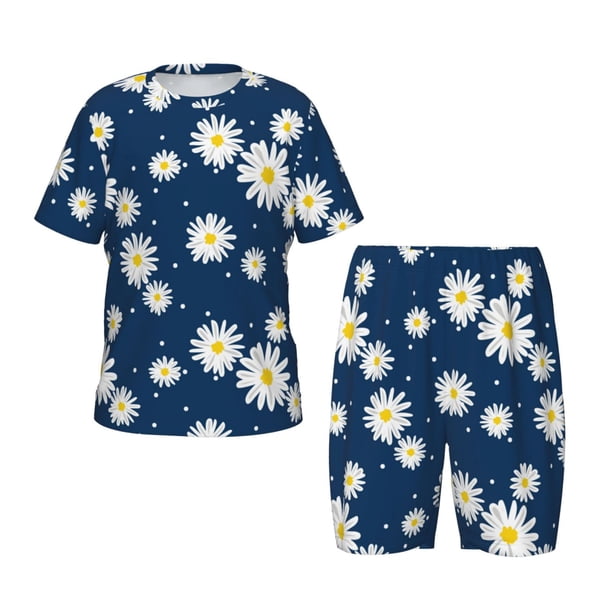 Balery Daisies Flowers Conjunto de Pijama Infantil de Manga Corta con Estampado – Ropa de Dormir de Algodón Suave-Medium