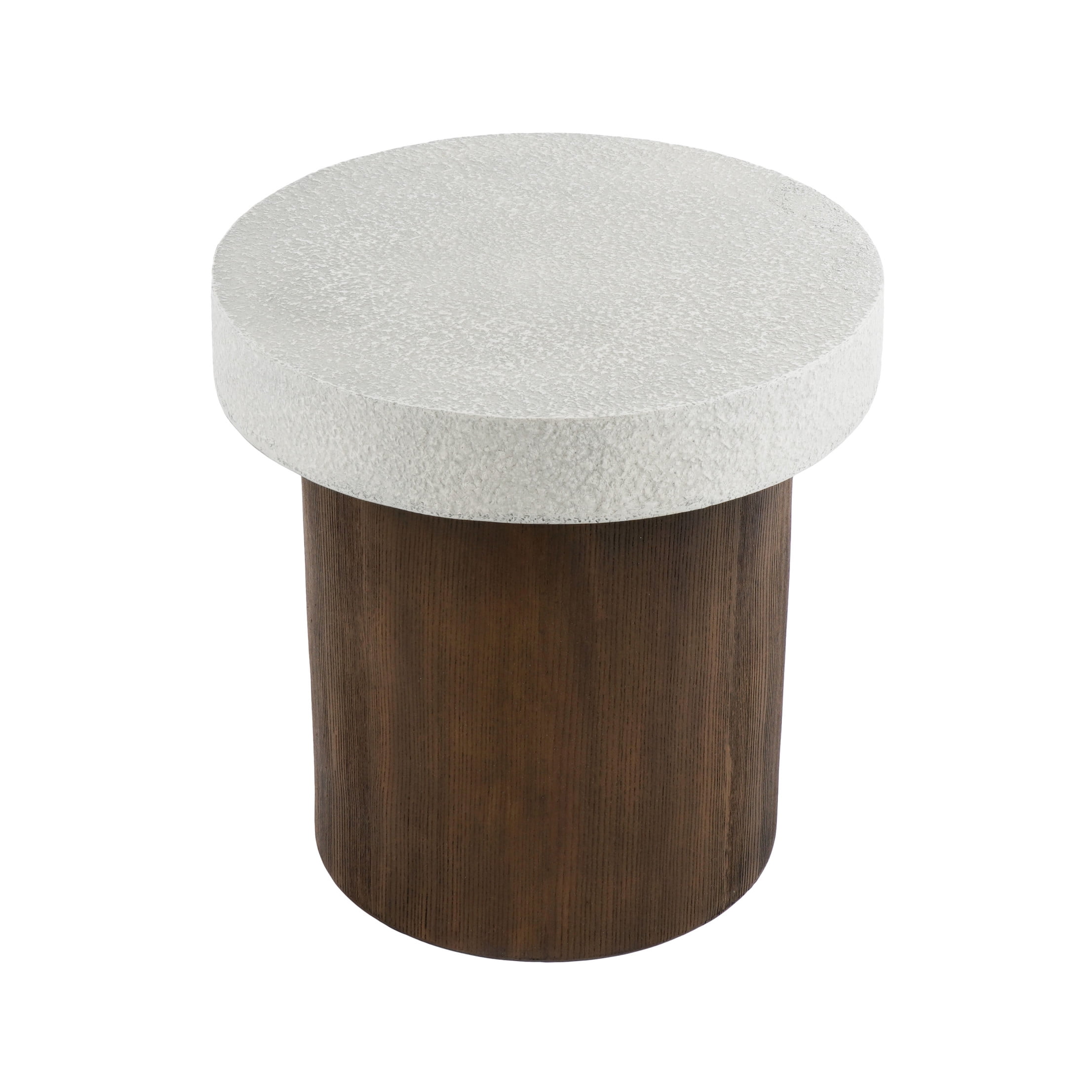 Aurelia Outdoor Patio Round Side Table, MGO, Antique White + Natural Wood Finish