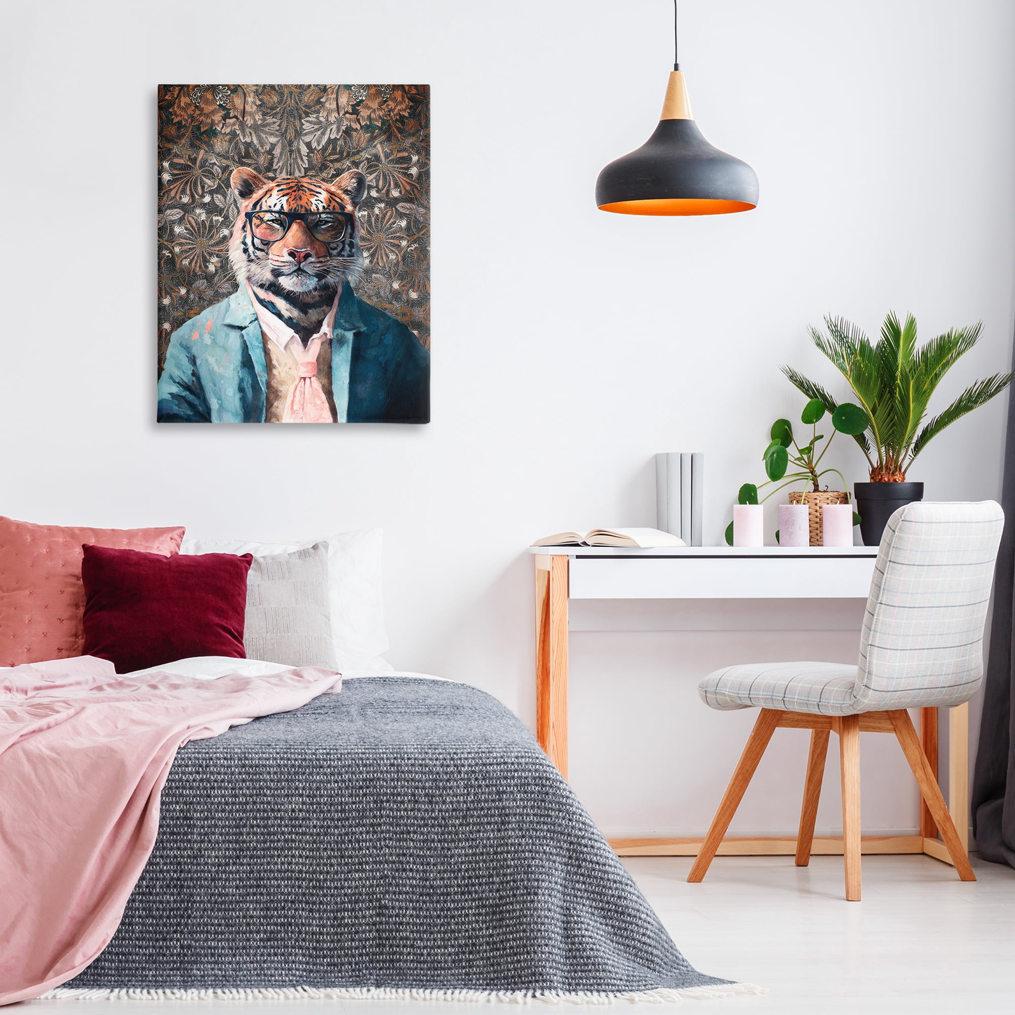 Stupell Industries Stylish Tiger in Glasses Animals Painting Wrapped Canvas Art Print Wall Art, 30 x 40