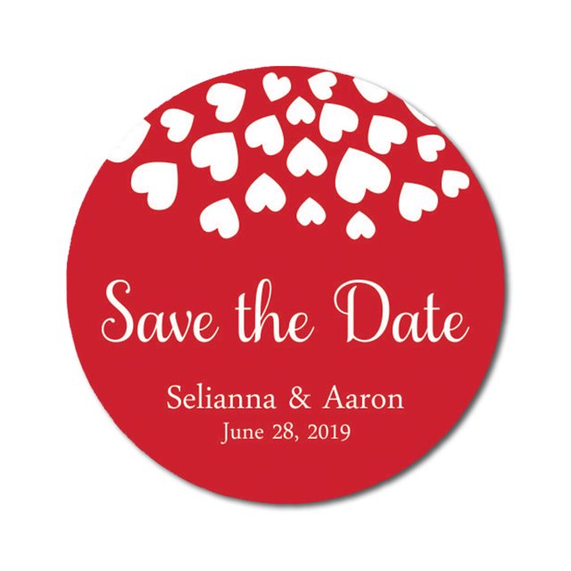 Darling Souvenir Round 45 Pieces Hearts Save The Date Stickers Wedding Personalized Bride Groom Names And Date Envelope Seals - Red
