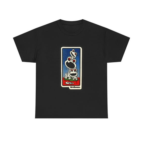 Three Frogs Skeleton Birdhouse Berra Santos Vintage Skateboard 02 TShirt Print - Black / M